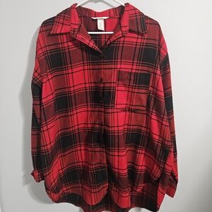 H&M Oversized Red and Black Checkered Shirt - Buffalo Plaid